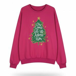 New Pink Oversized Christmas Sweater – “Oh Come Let Us Adore Him” – Size 2XL